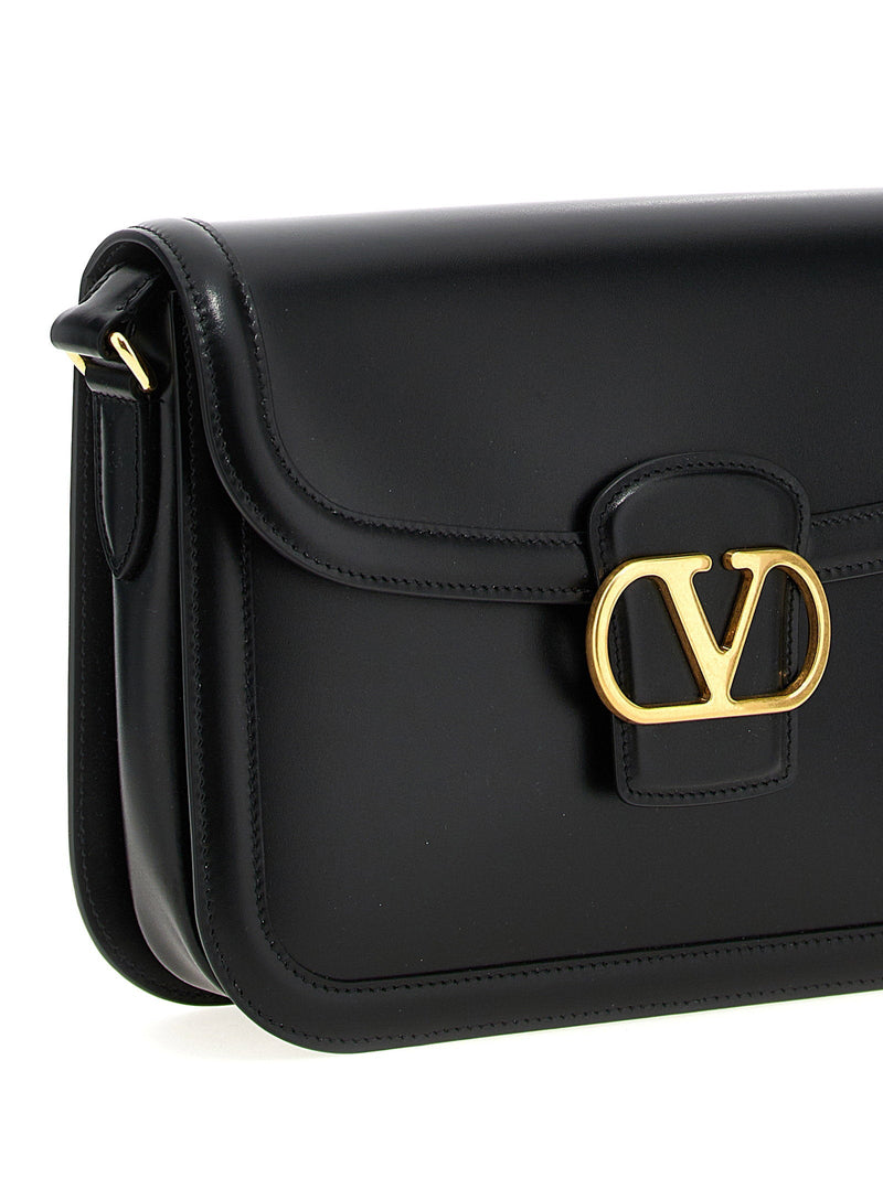 Valentino Garavani Vlogo Signature Shoulder Bag — Black Calf Leather