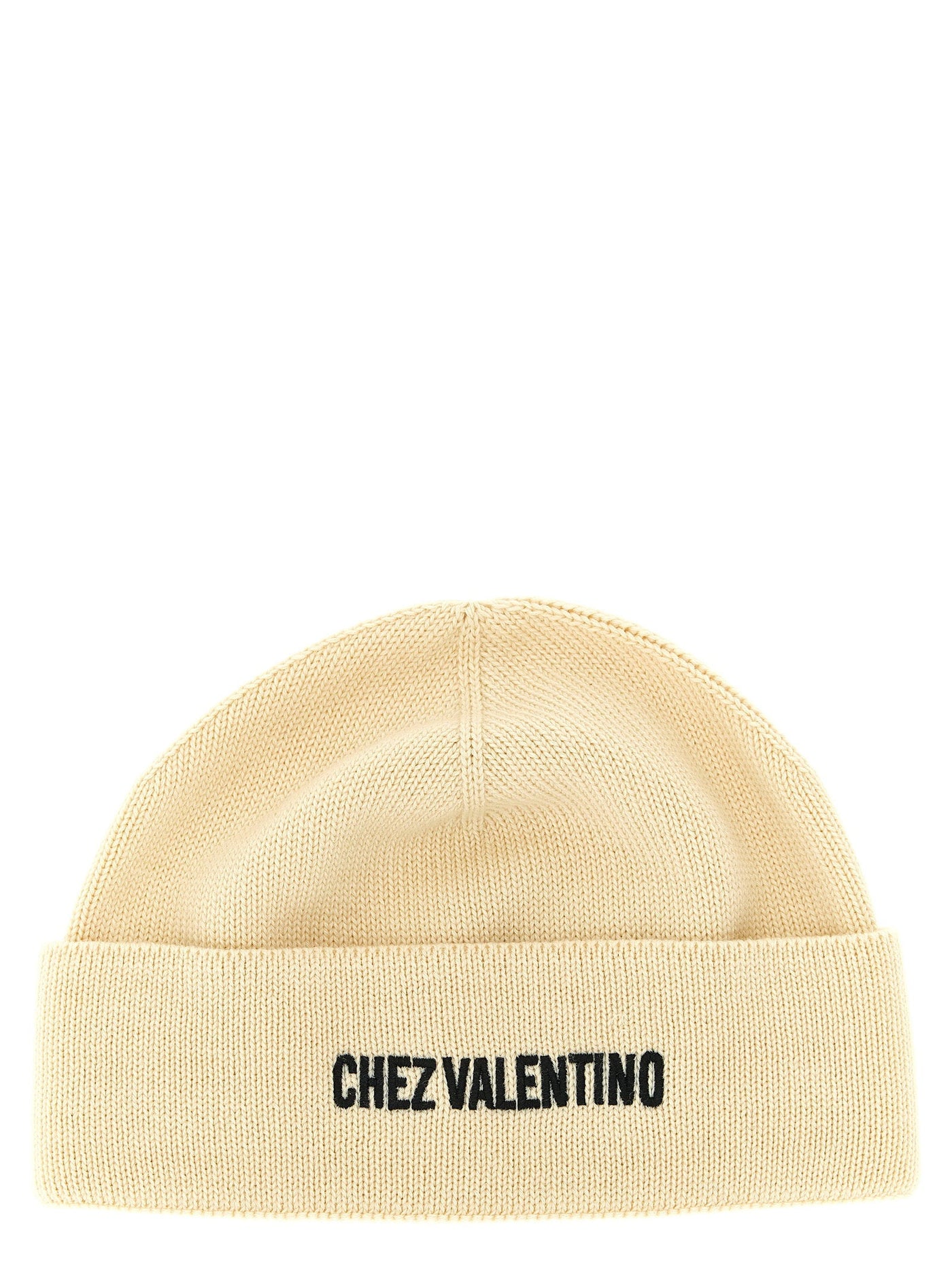 Valentino Garavani Embroidered Virgin Wool Beanie — Cream Beanies