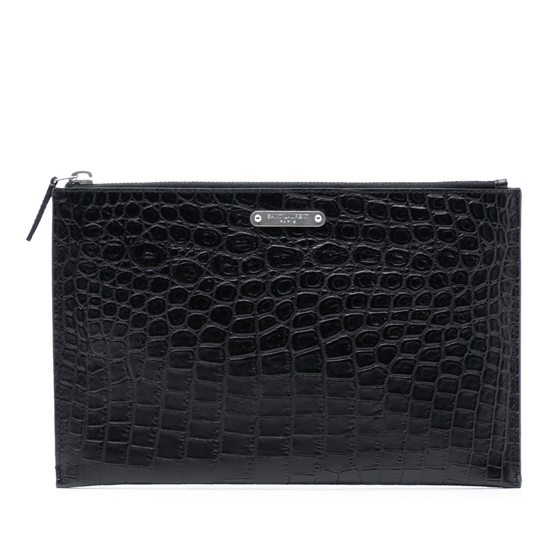 Croc Embossed Leather Clutch