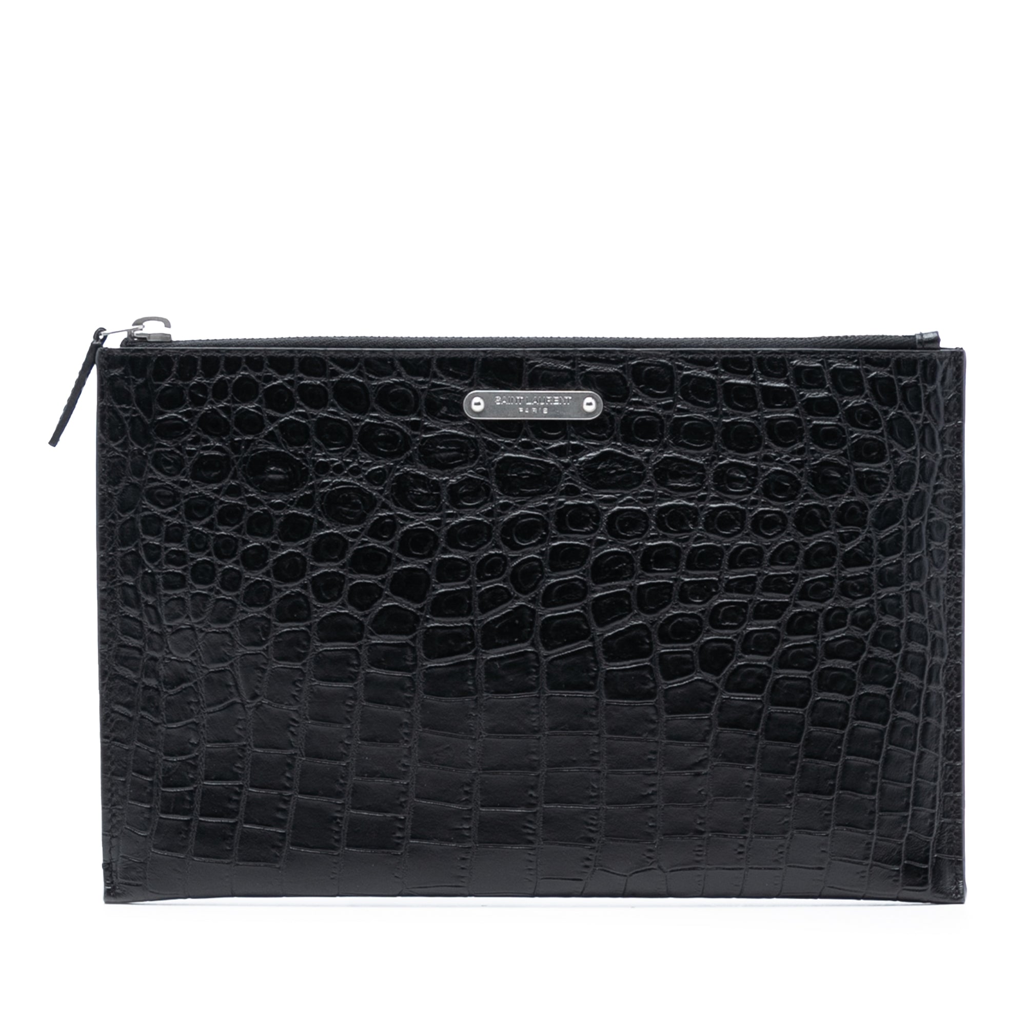 Croc Embossed Leather Clutch - Image 1