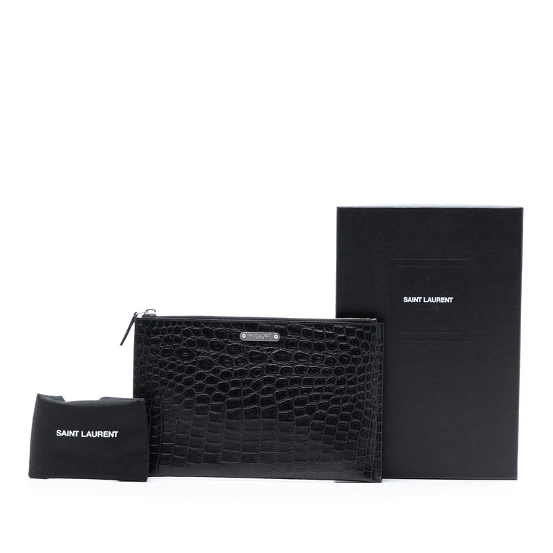 Croc Embossed Leather Clutch - Image 8
