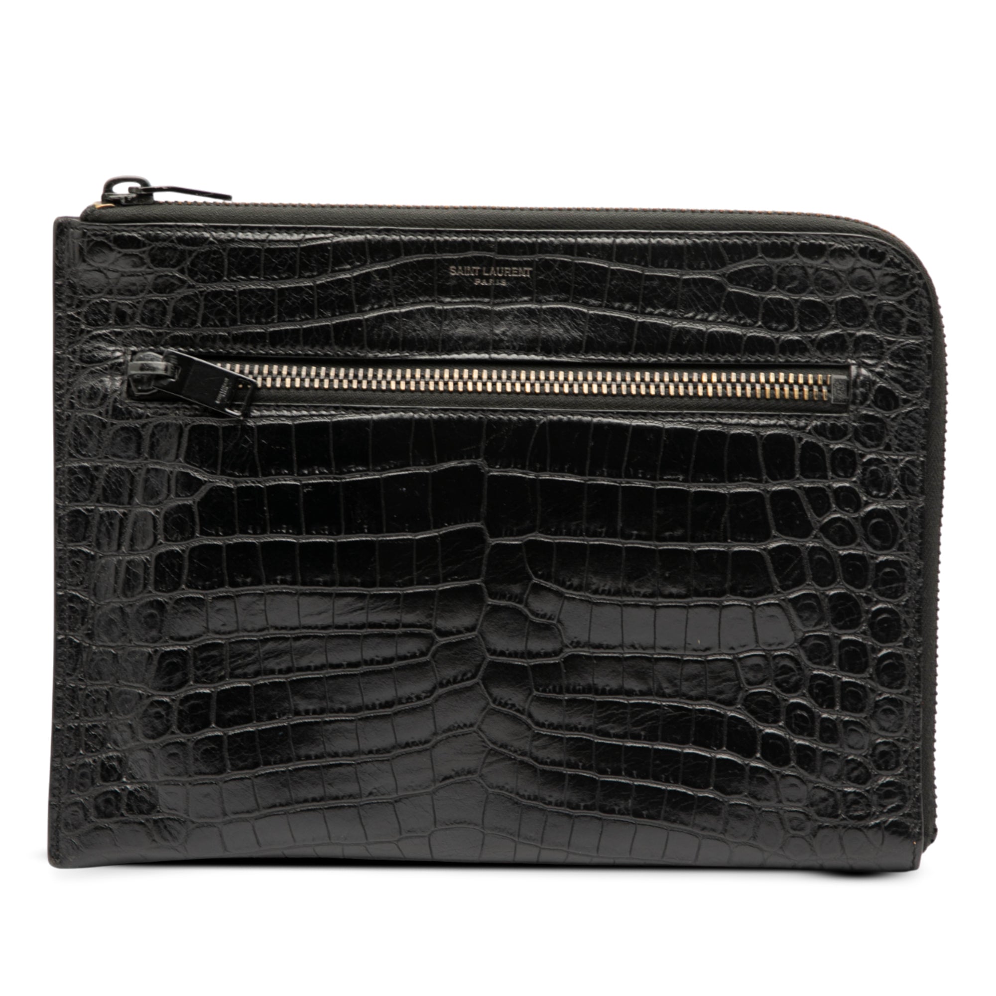 Croc Embossed Leather Clutch - Image 1