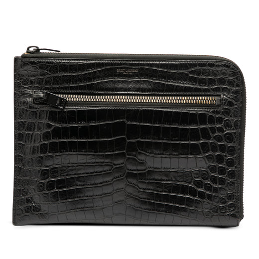 Croc Embossed Leather Clutch - Image 1