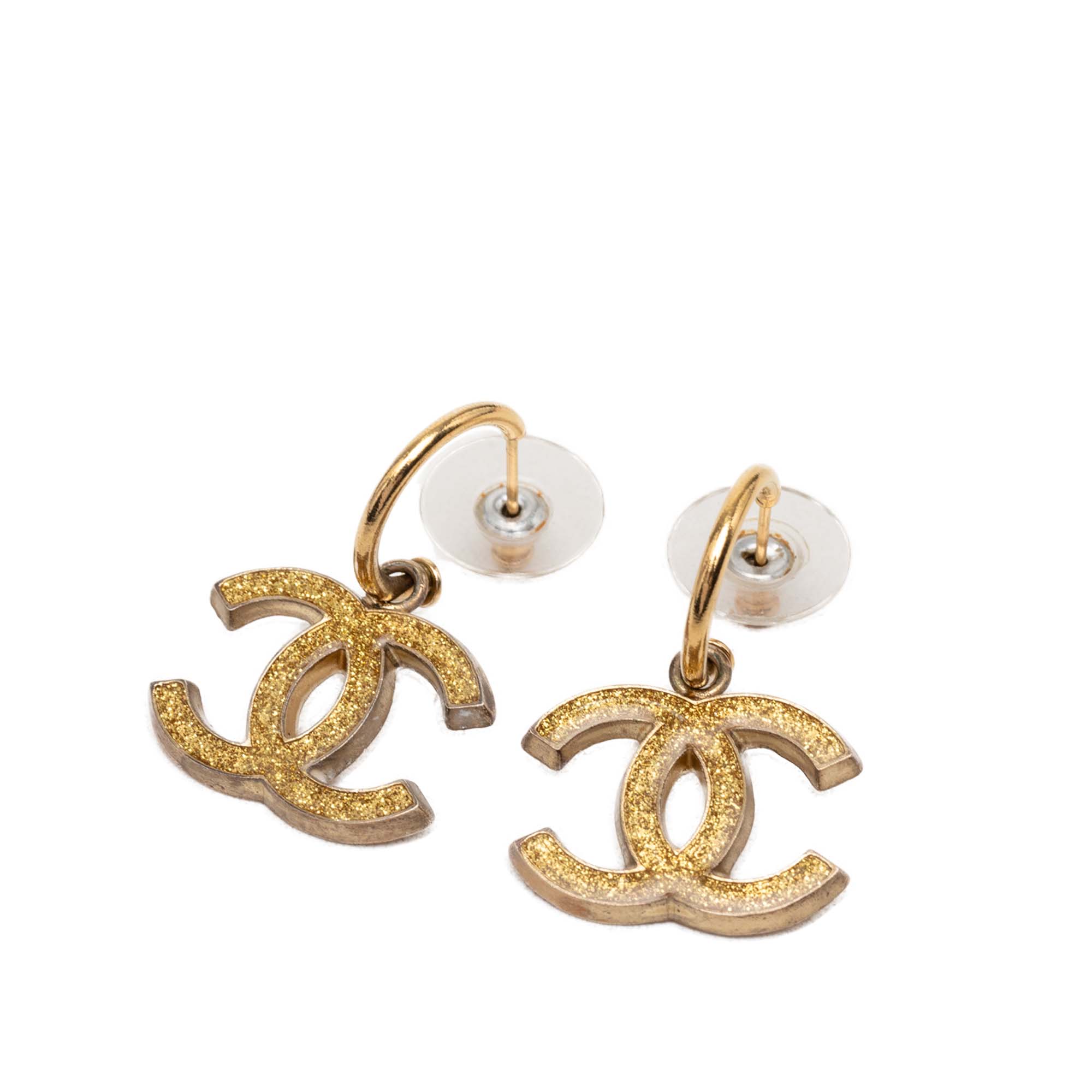 CC Gold Plated Enamel Drop Push Back Earrings - Image 1