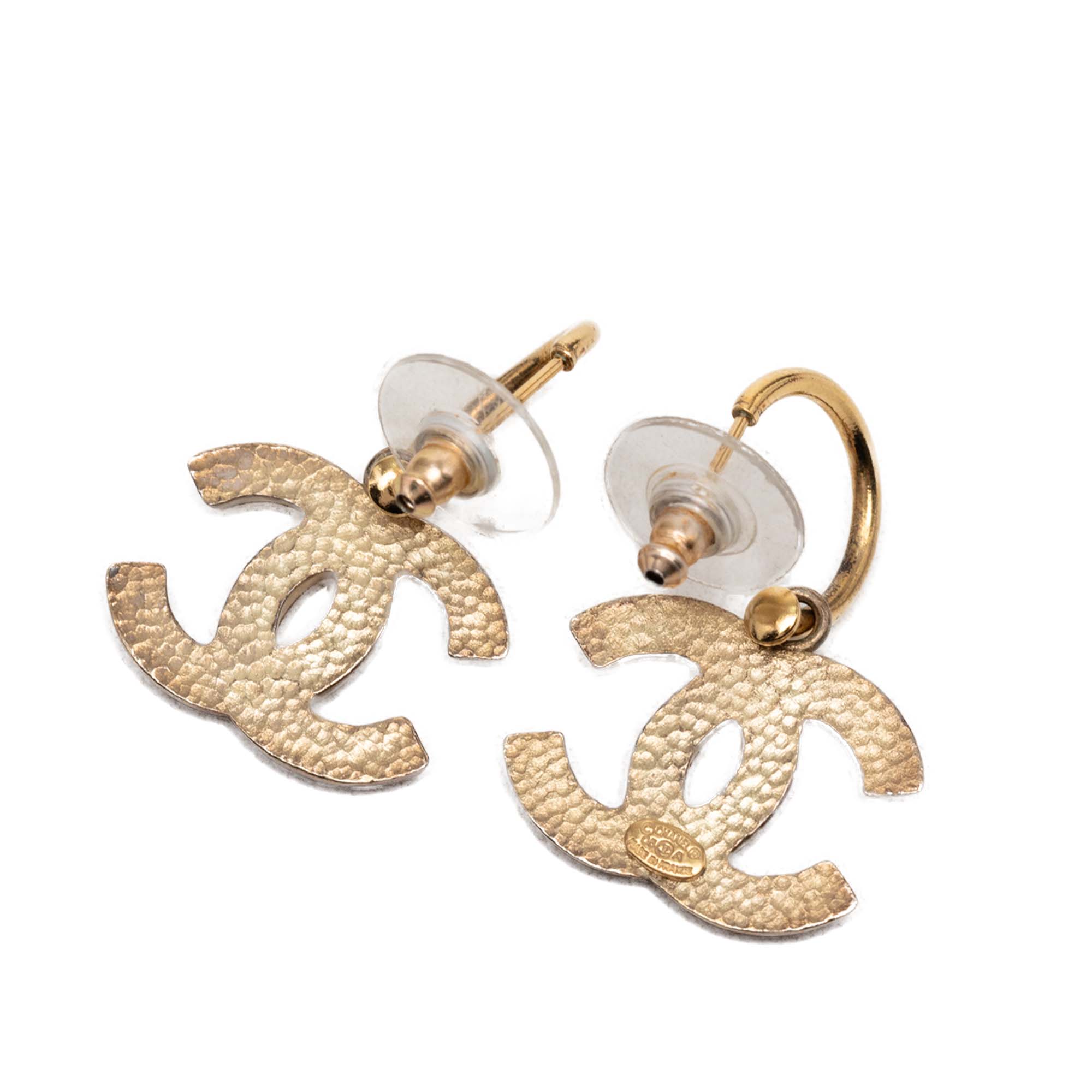CC Gold Plated Enamel Drop Push Back Earrings - Image 2