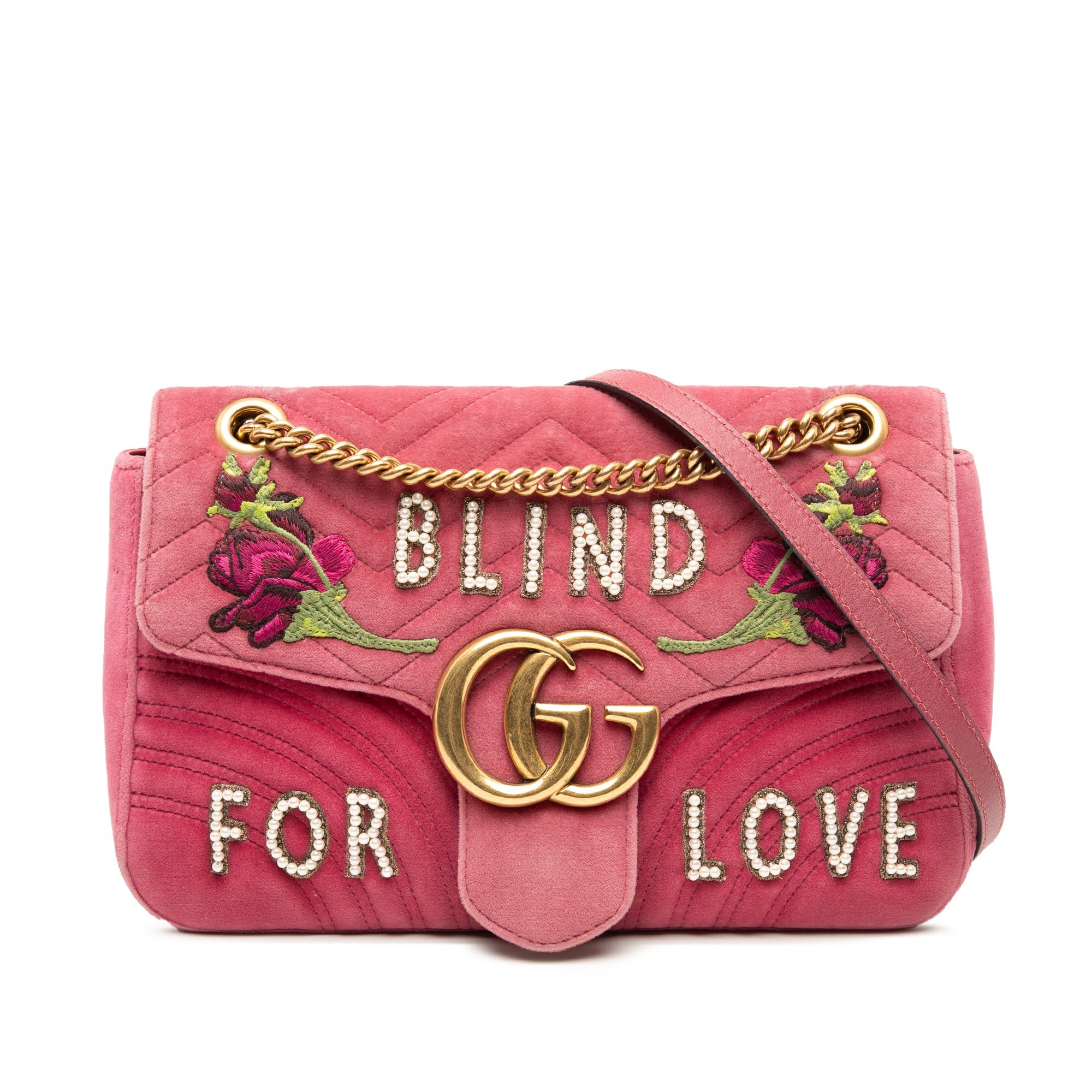 Large GG Marmont Matelasse Velvet Embroidered Blind For Love Shoulder Bag - Image 1