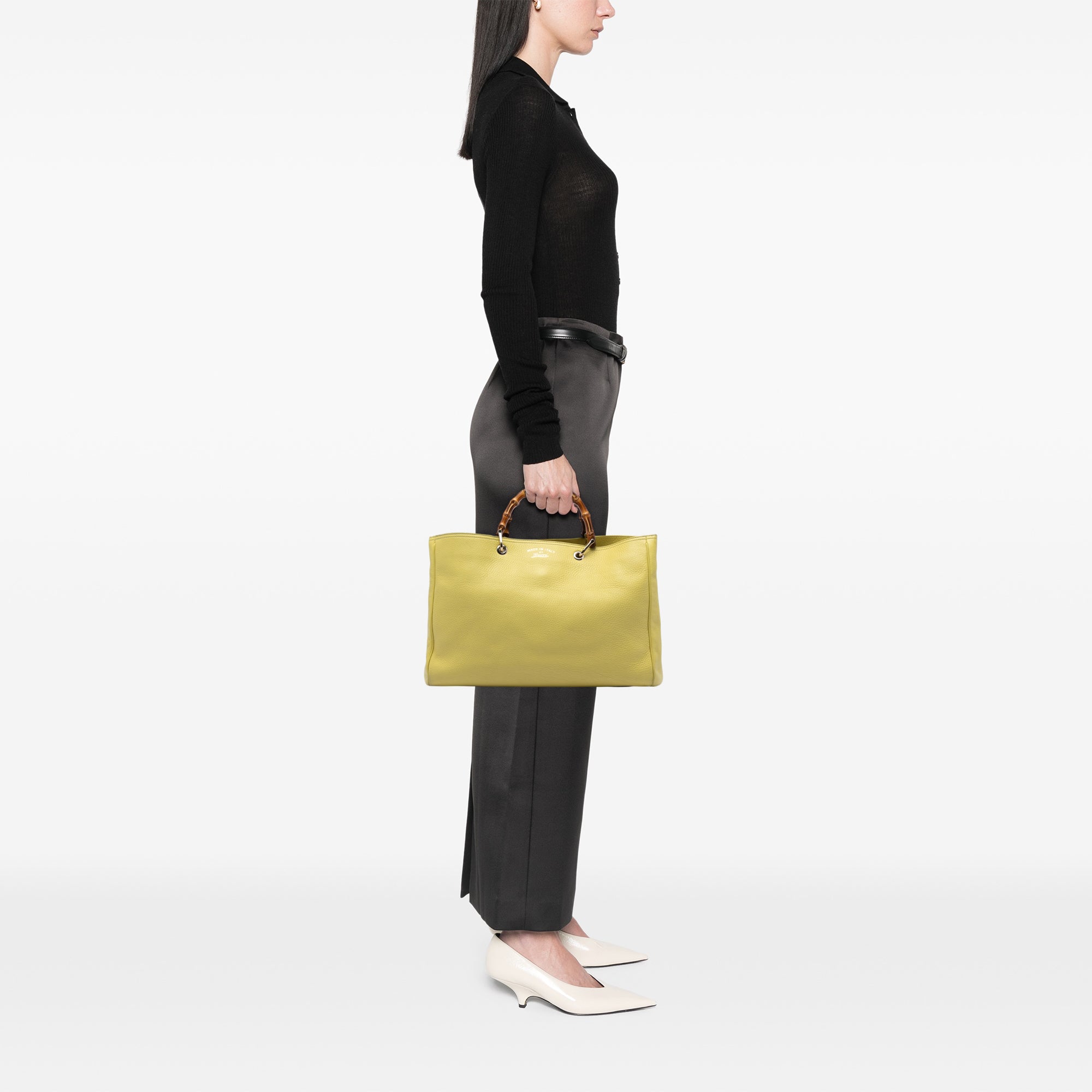 Large Calfskin Bamboo Shopper Satchel - Image 7