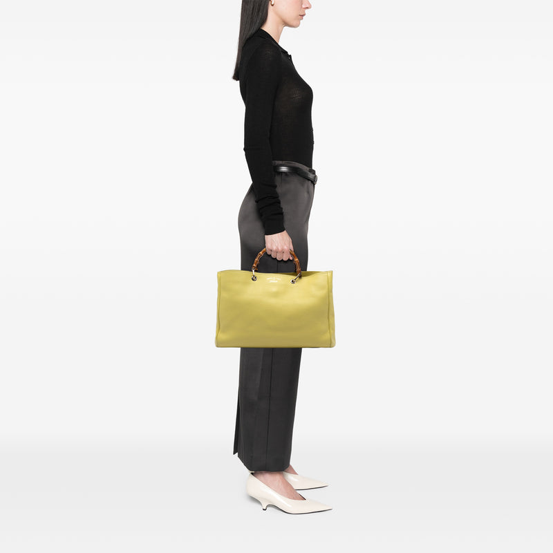 Large Calfskin Bamboo Shopper Satchel - Image 7
