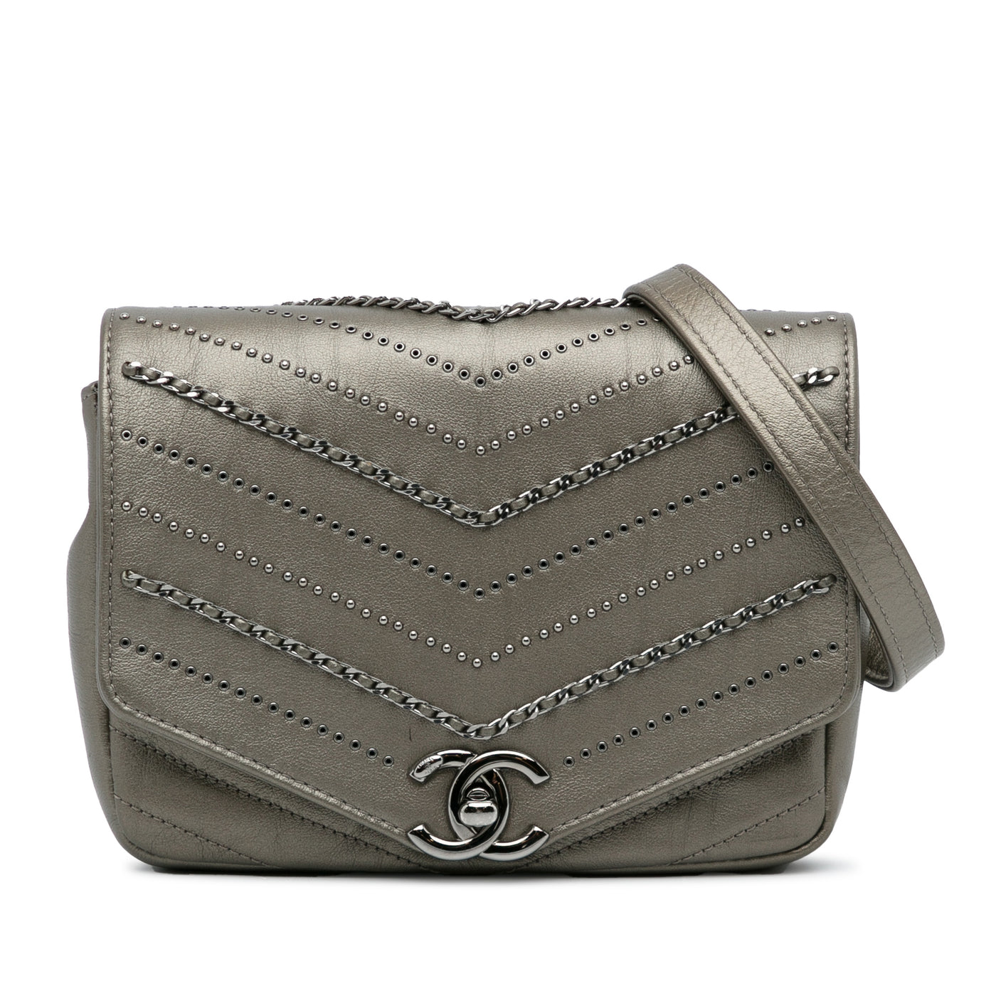 Mini Embellished Calfskin Chevron Square Envelop Flap - Image 1