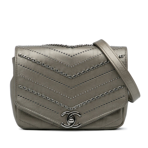 Mini Embellished Calfskin Chevron Square Envelop Flap - Image 1
