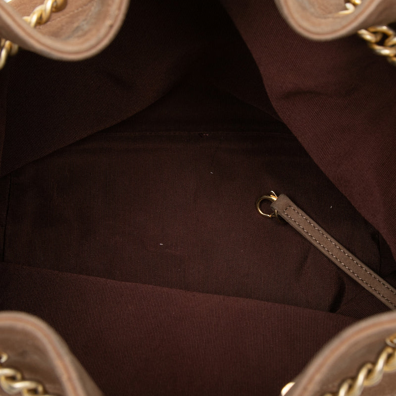 Small CC Quilted Suede On My Shoulder Drawstring Bucket Bag - Image 4