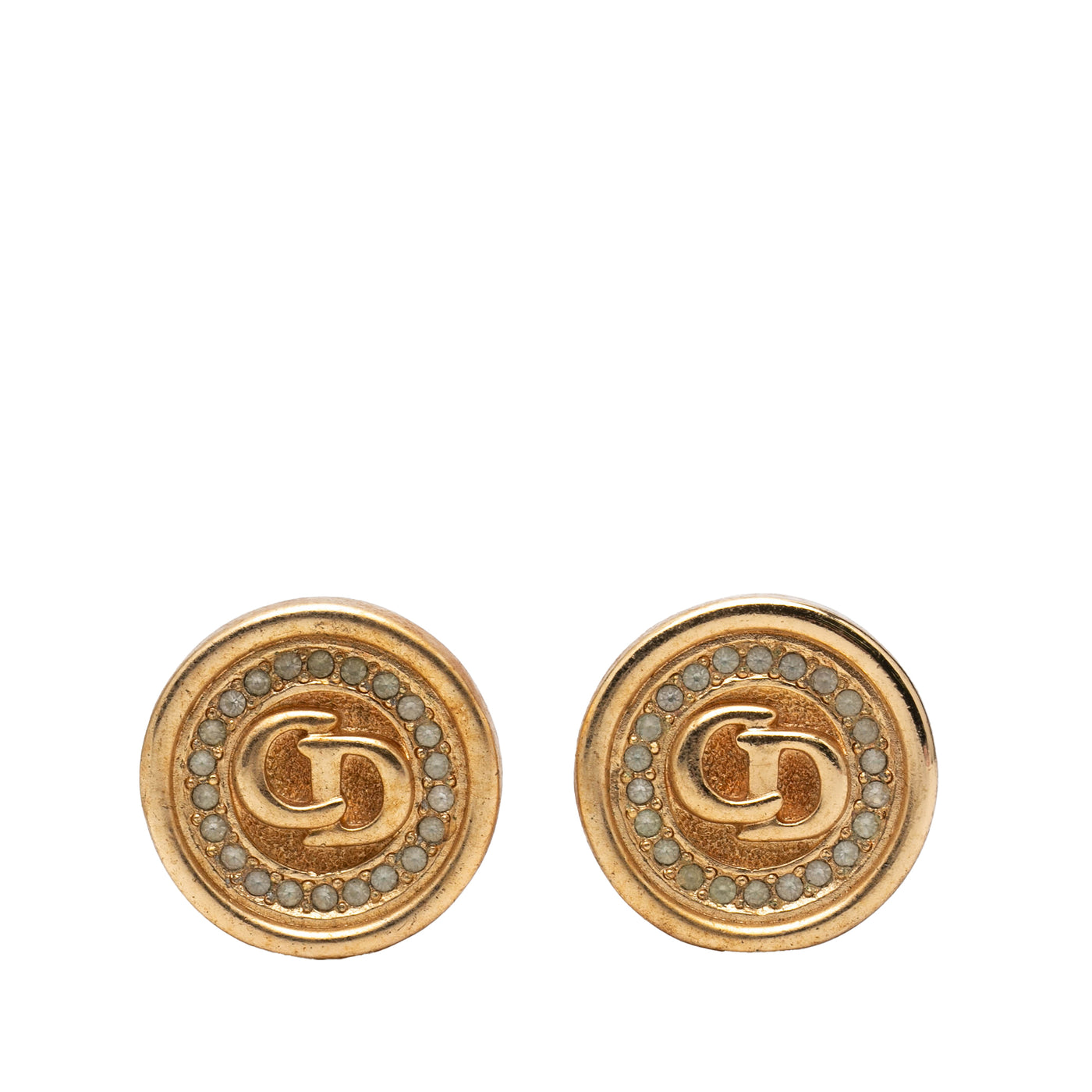 Gold Plated Strass CD Logo Clip On Earrings - Image 1