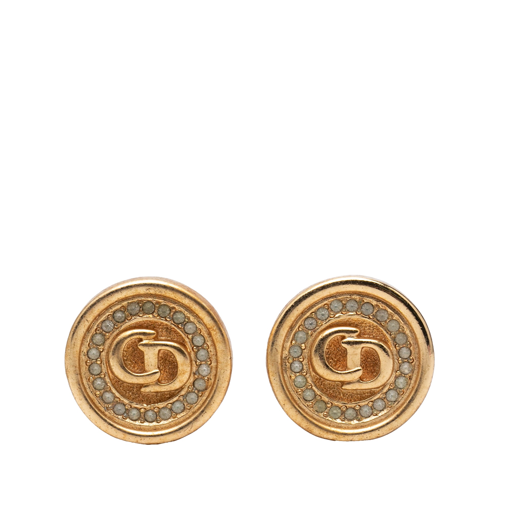 Gold Plated Strass CD Logo Clip On Earrings - Image 1