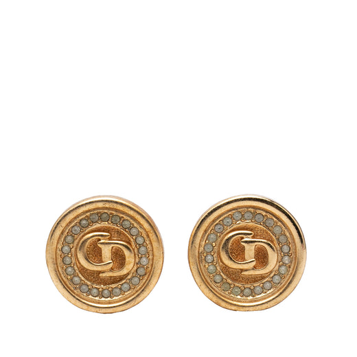 Gold Plated Strass CD Logo Clip On Earrings - Image 1