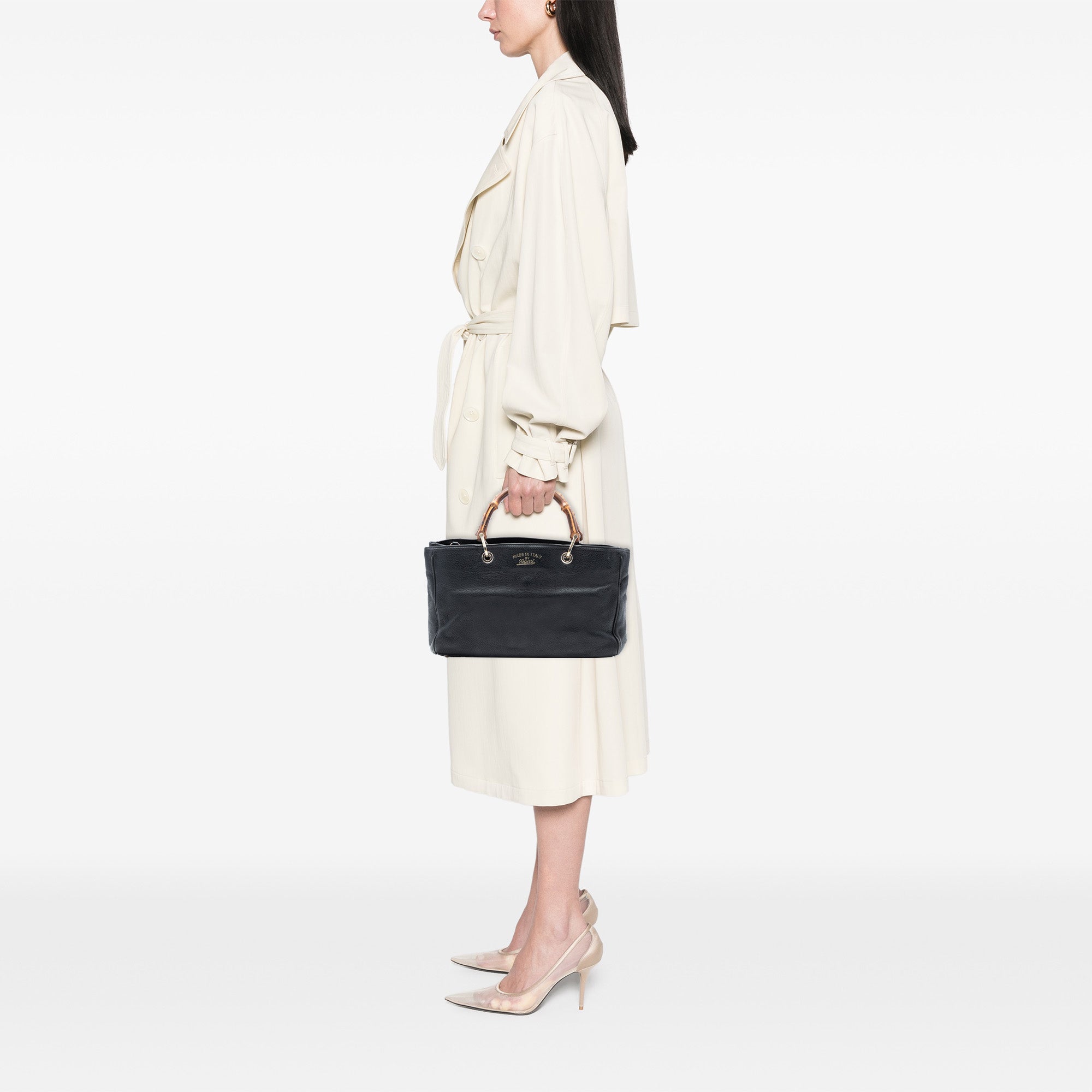 Medium Calfskin Bamboo Shopper Satchel - Image 7