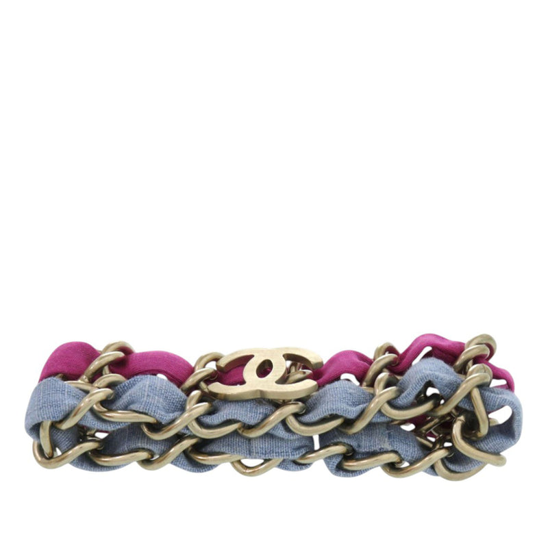 CC Brass and Fabric Woven Double Bracelet - Image 4