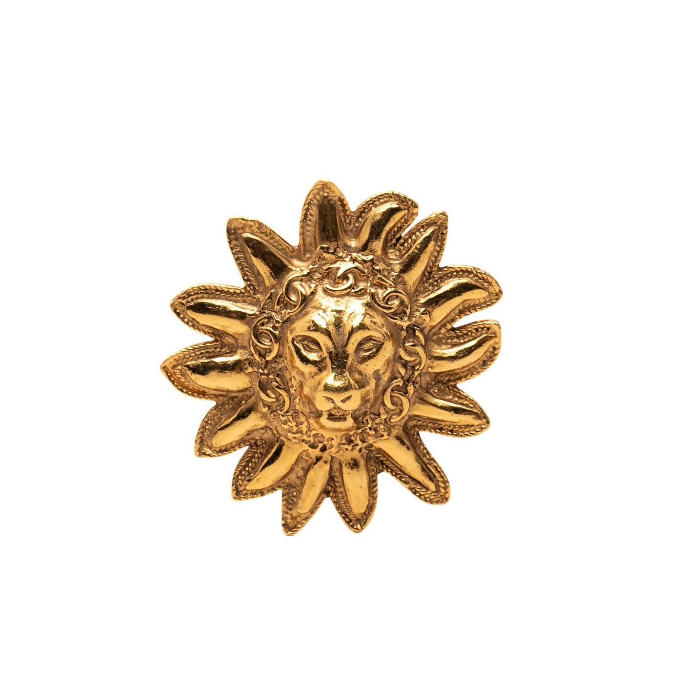 CC Gold Plated Lion Head Sun Brooch - Image 1
