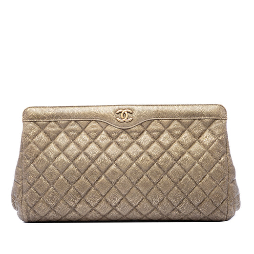 Large CC Quilted Metallic Caviar Frame Clutch - Image 1