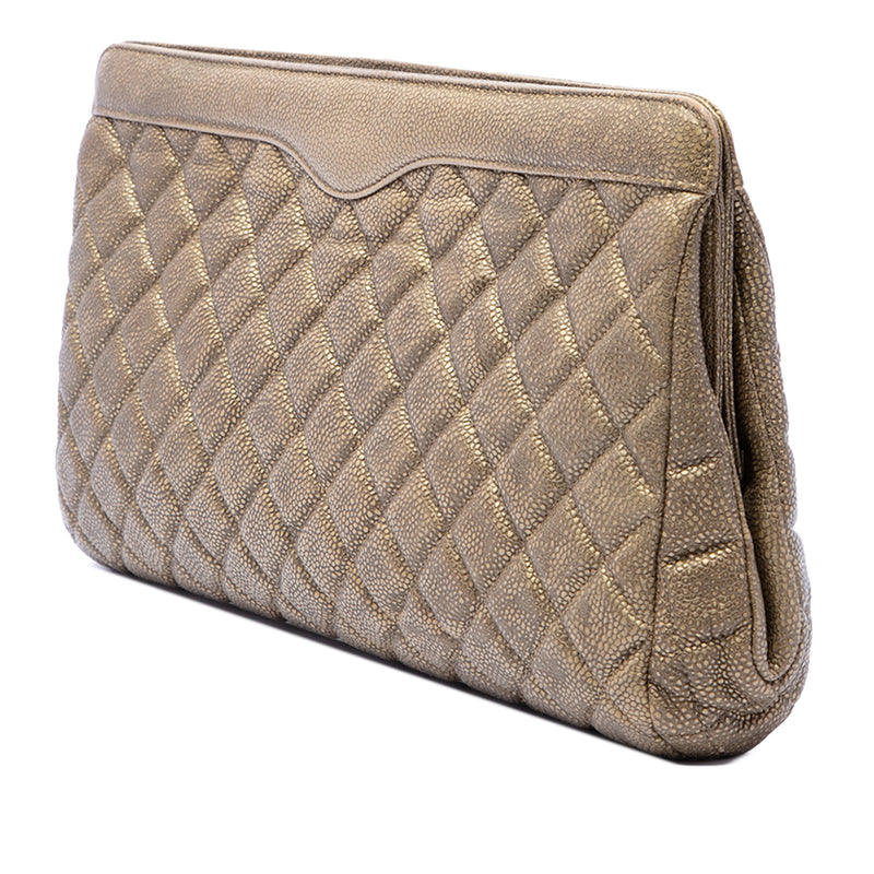 Large CC Quilted Metallic Caviar Frame Clutch - Image 2