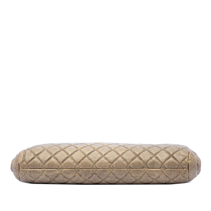 Large CC Quilted Metallic Caviar Frame Clutch - Image 3