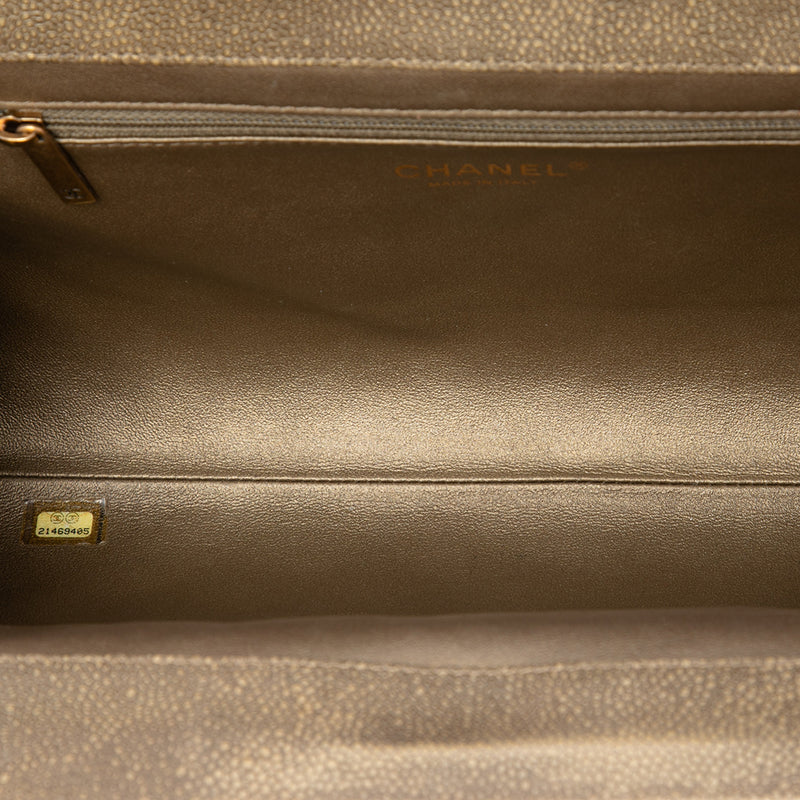 Large CC Quilted Metallic Caviar Frame Clutch - Image 4