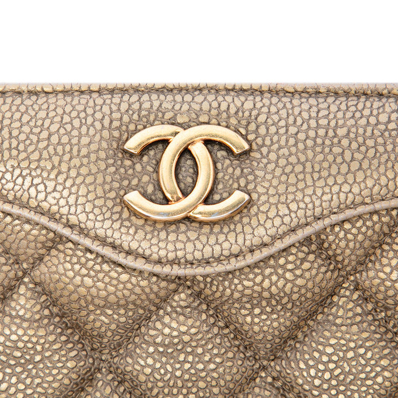Large CC Quilted Metallic Caviar Frame Clutch - Image 5