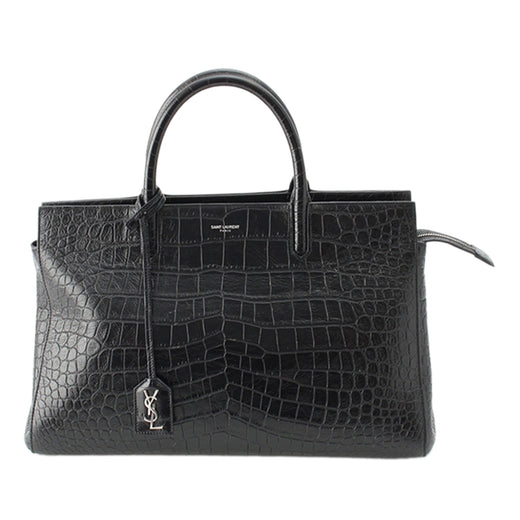 Medium Croc Embossed Calfskin Cabas Rive Gauche Satchel - Image 1