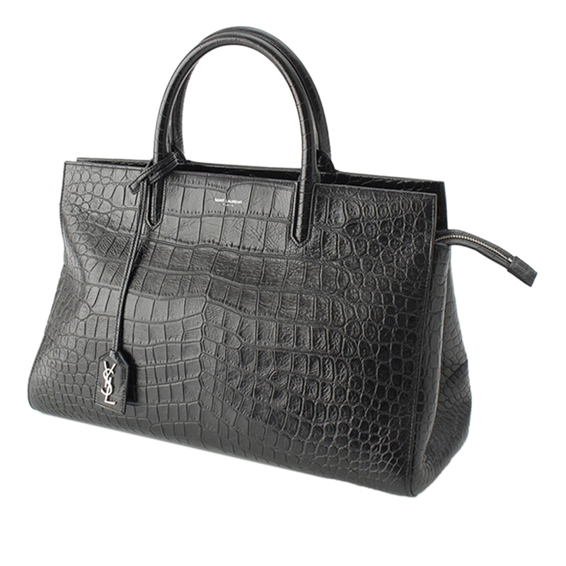 Medium Croc Embossed Calfskin Cabas Rive Gauche Satchel - Image 3
