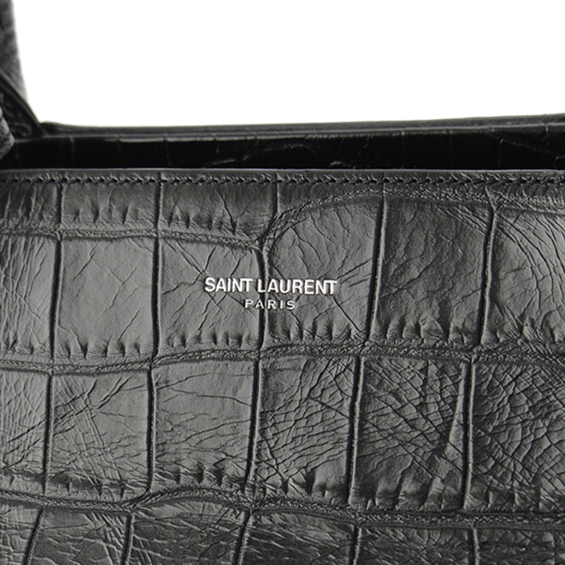 Medium Croc Embossed Calfskin Cabas Rive Gauche Satchel - Image 9