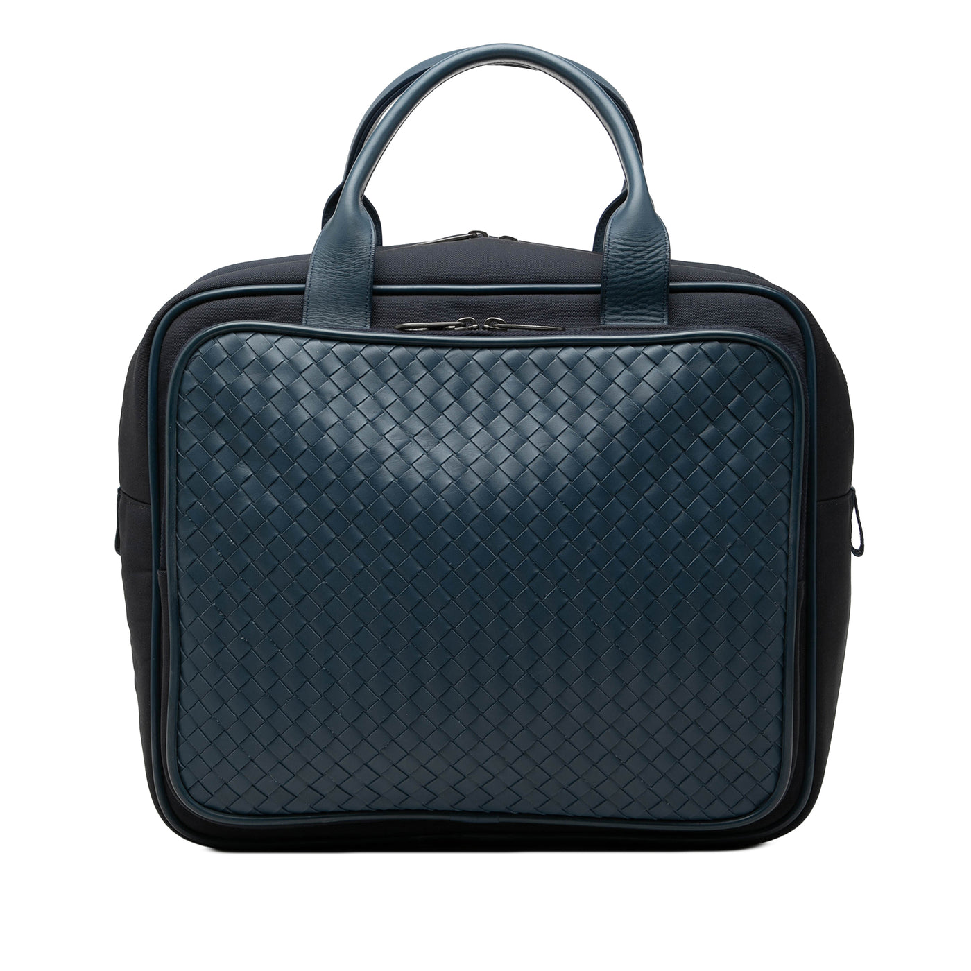 Bicolor Nappa Intrecciato Trimmed Canvas Business Bag - Image 1