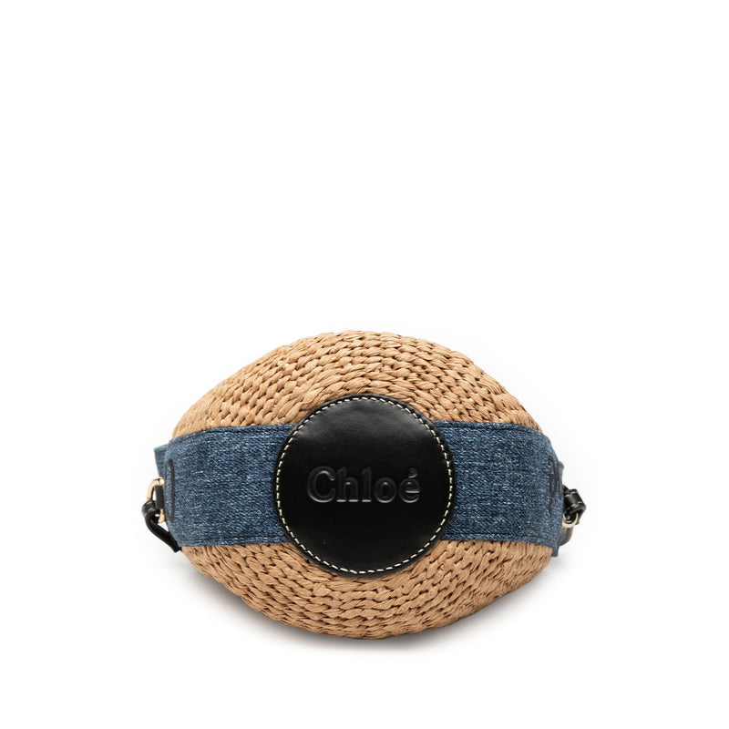 Small Raffia Woody Basket Bucket Bag - Image 3