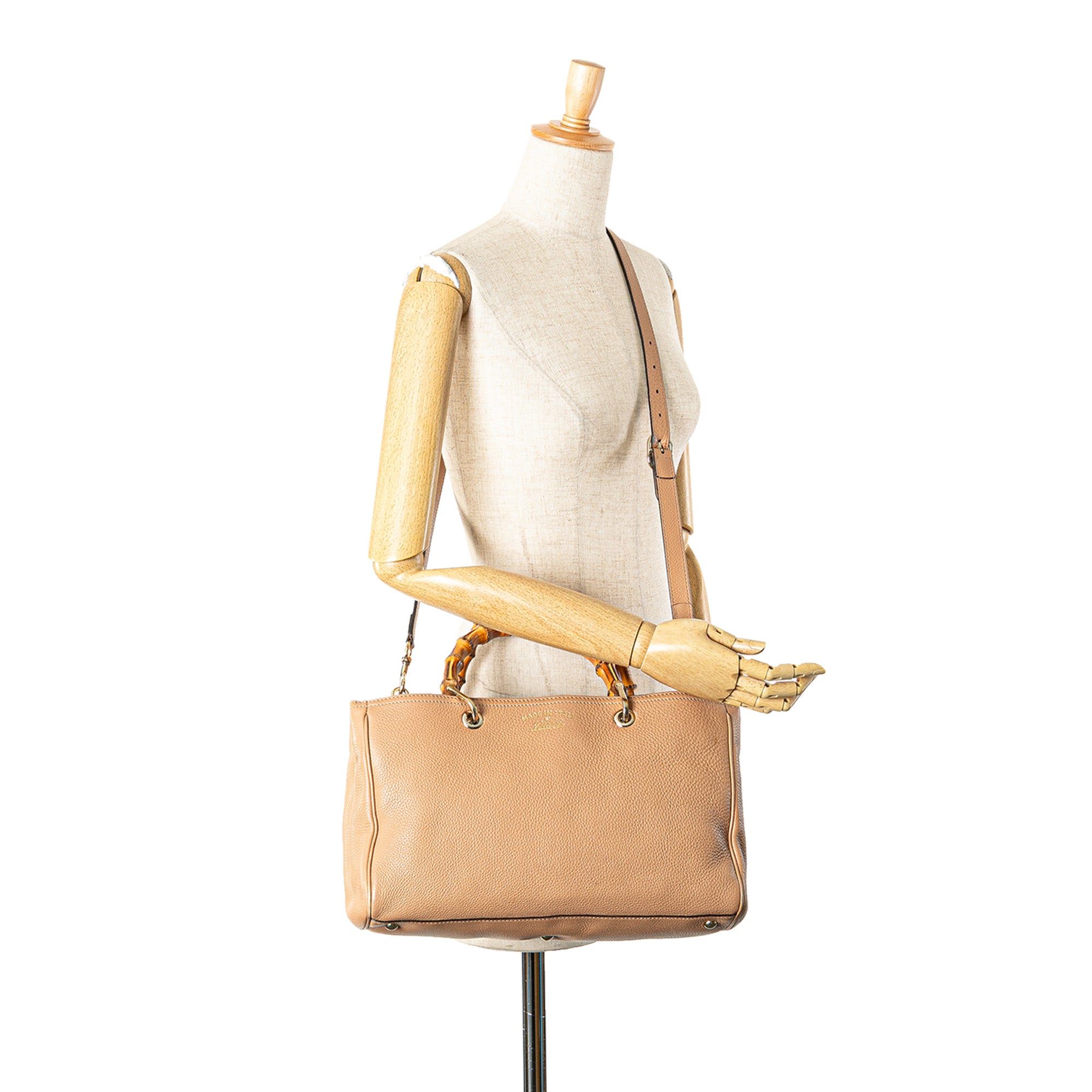 Medium Calfskin Bamboo Shopper Satchel - Image 11