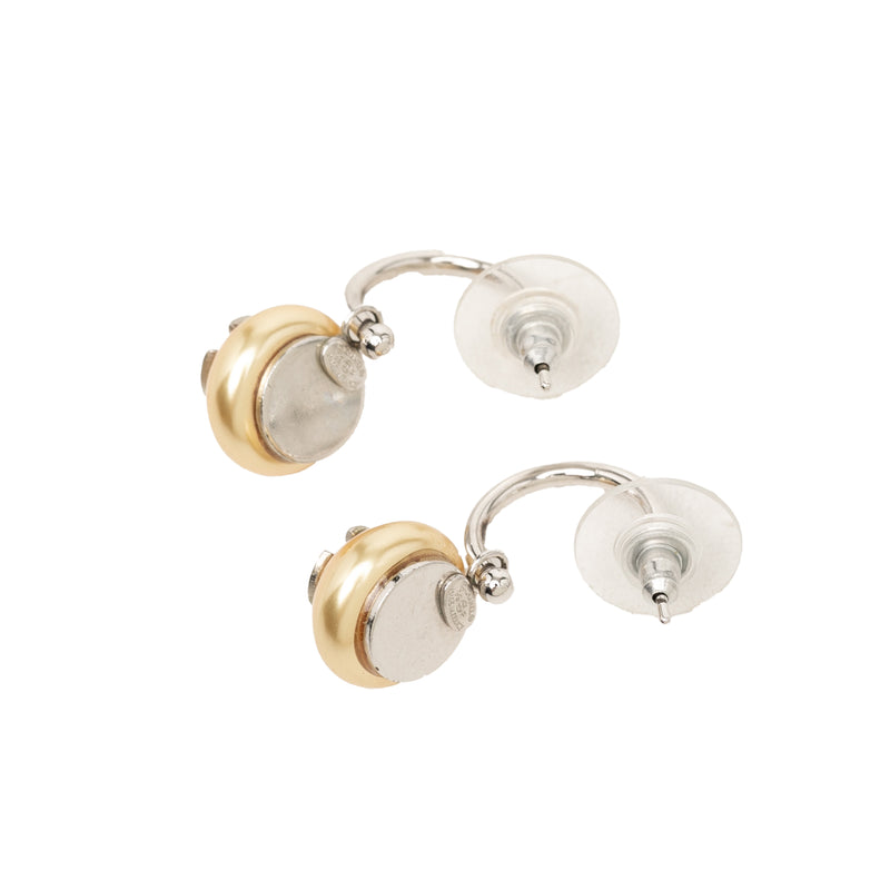 CC Brass Faux Pearl Hoop Bullet Back Earrings. - Image 2