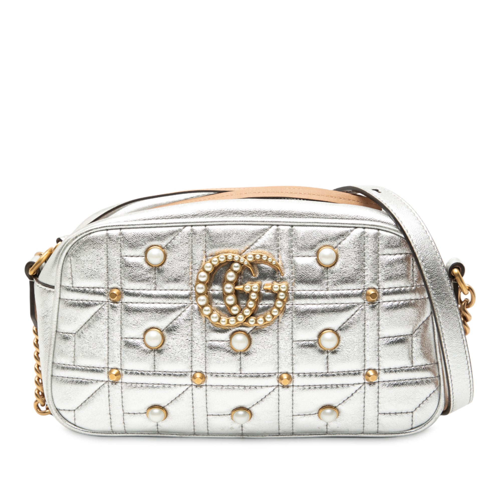 Small GG Marmont Pearl Studded Matelasse Leather Aria Crossbody - Image 1