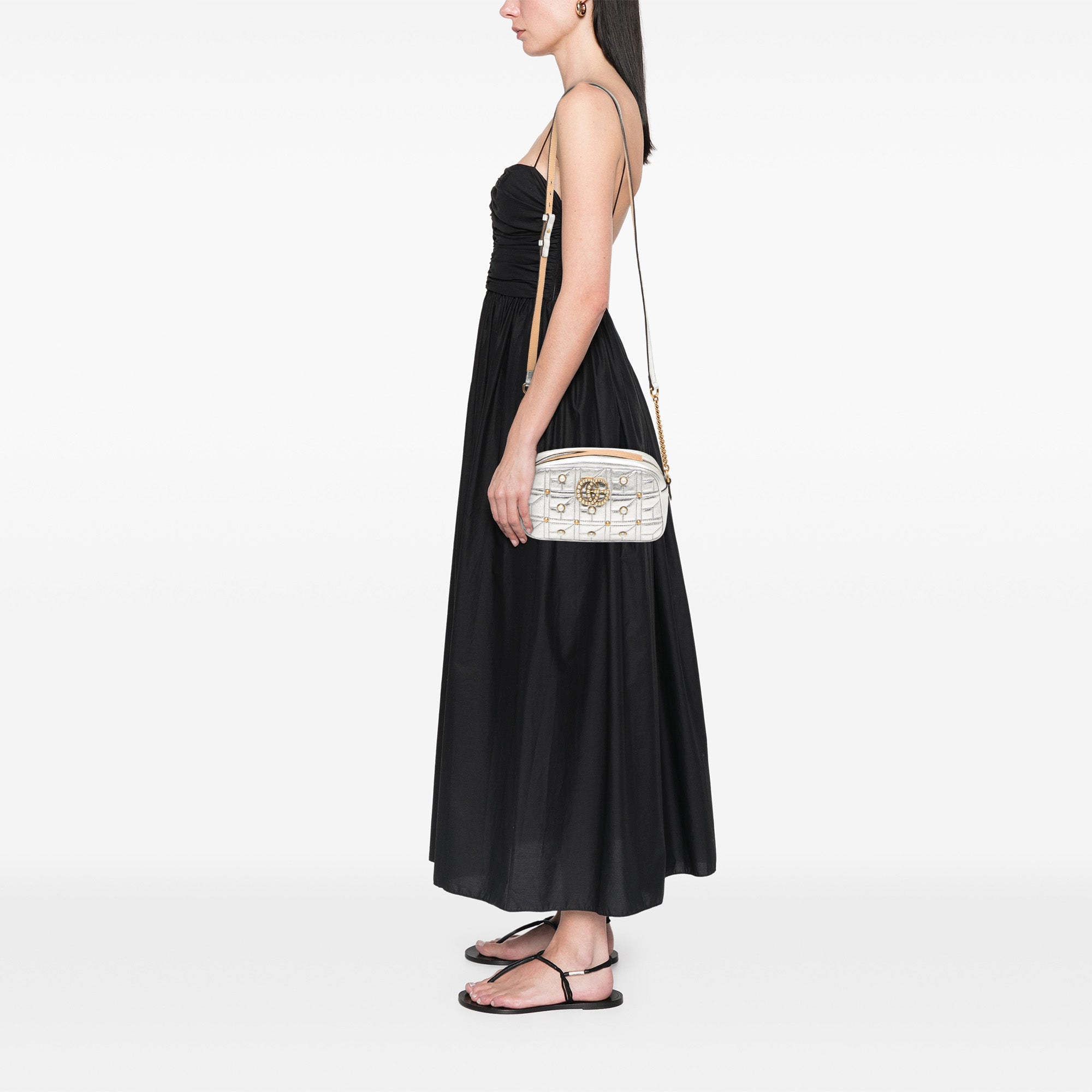 Small GG Marmont Pearl Studded Matelasse Leather Aria Crossbody - Image 7