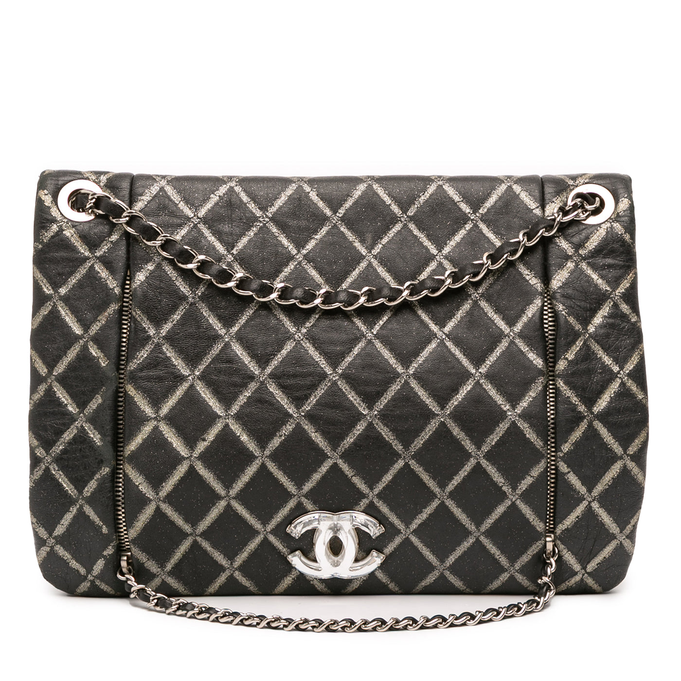 Quilted Metallic Distressed Lambskin CC Crystal Flap - Image 1