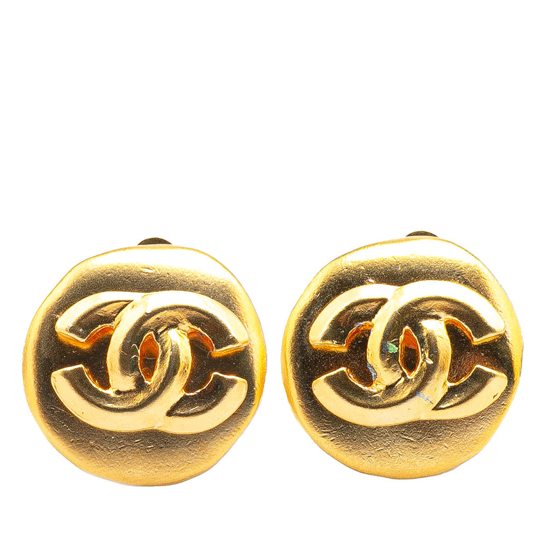 Gold Plated CC Round Clip On Earrings