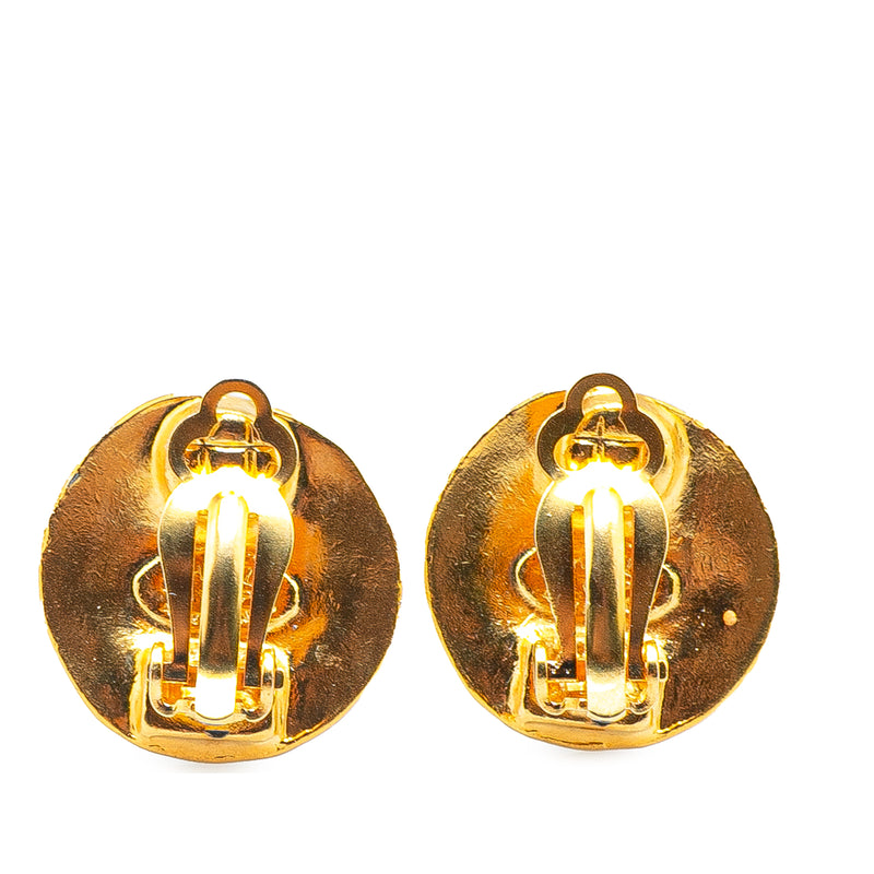 Gold Plated CC Round Clip On Earrings - Image 2