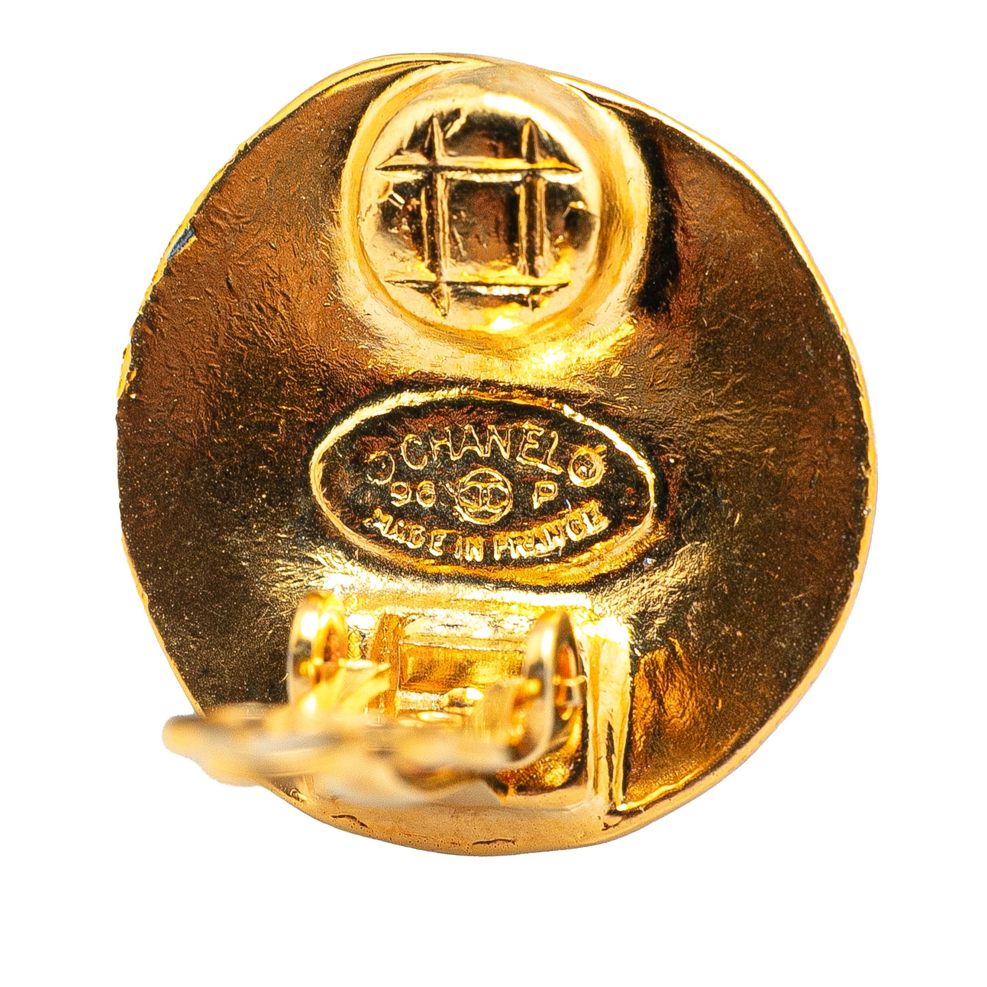 Gold Plated CC Round Clip On Earrings - Image 3