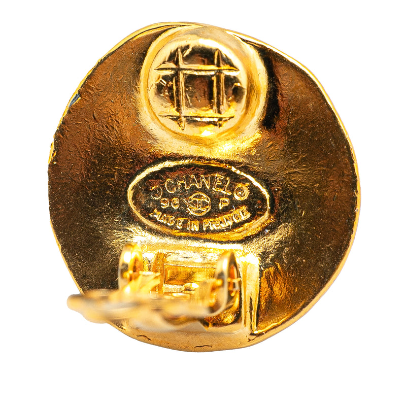 Gold Plated CC Round Clip On Earrings - Image 3