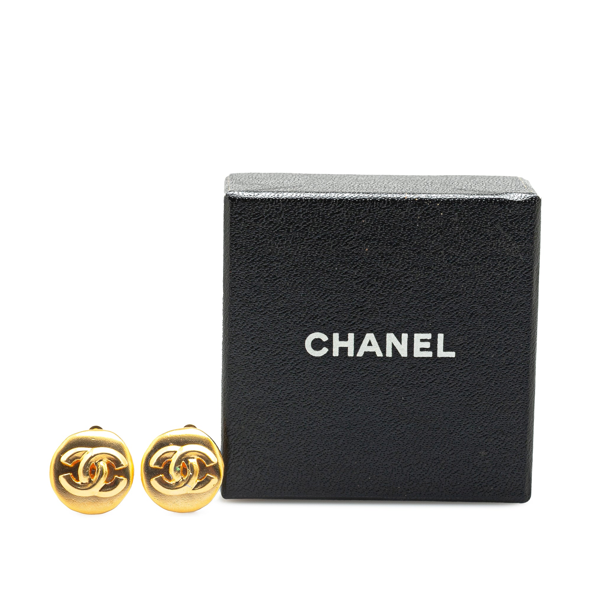 Gold Plated CC Round Clip On Earrings - Image 4