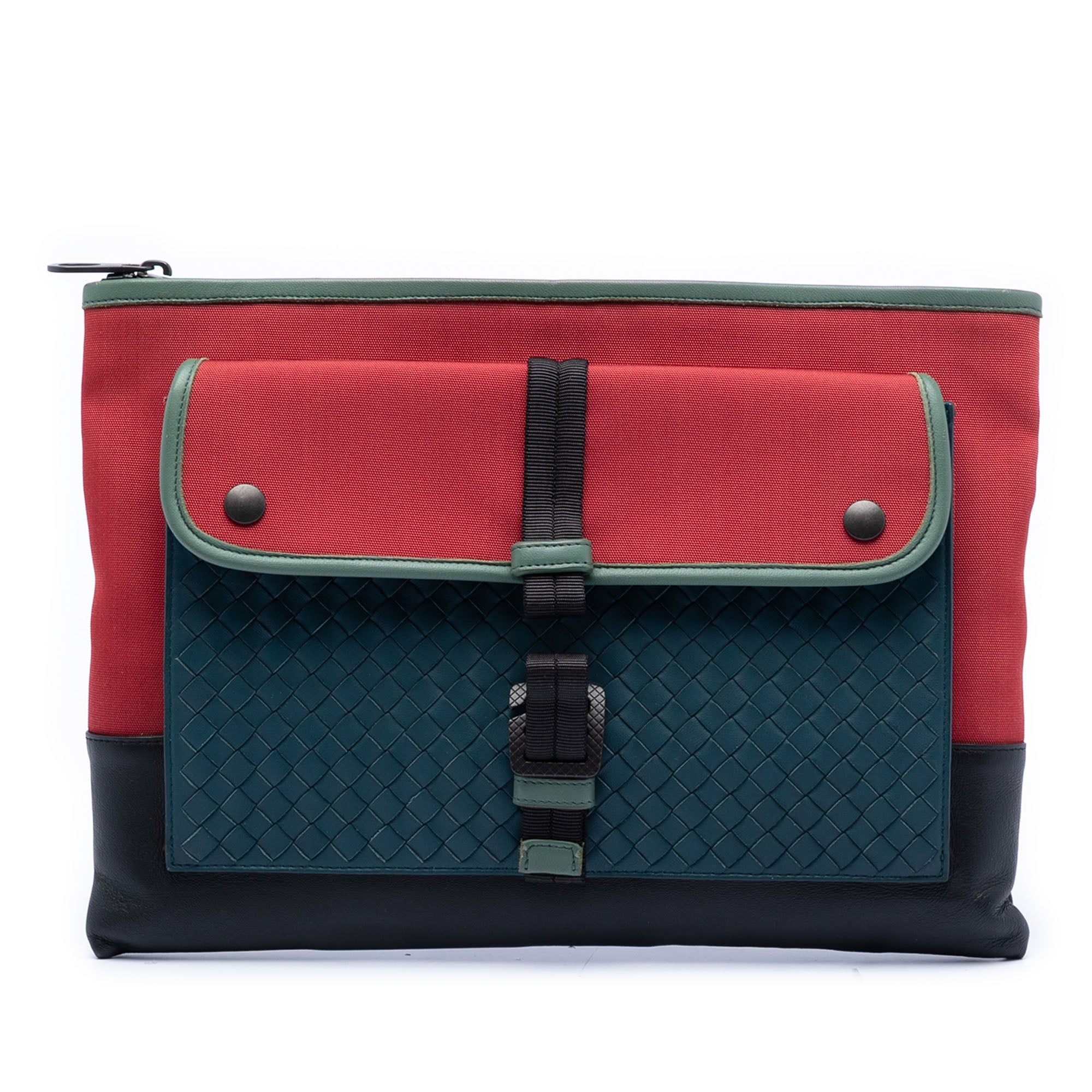 Canvas and Nappa Intrecciato Clutch - Image 1
