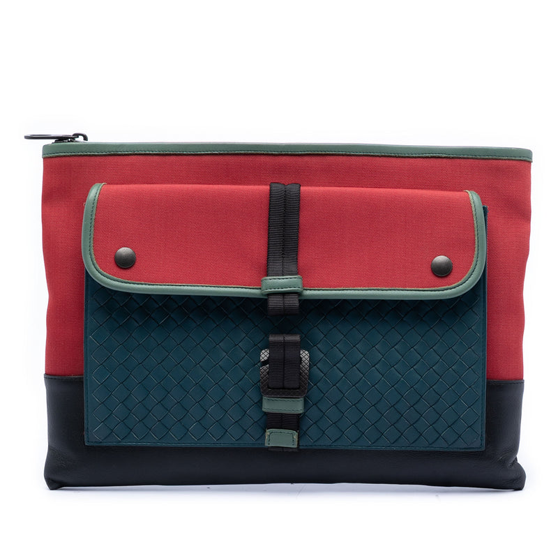 Canvas and Nappa Intrecciato Clutch
