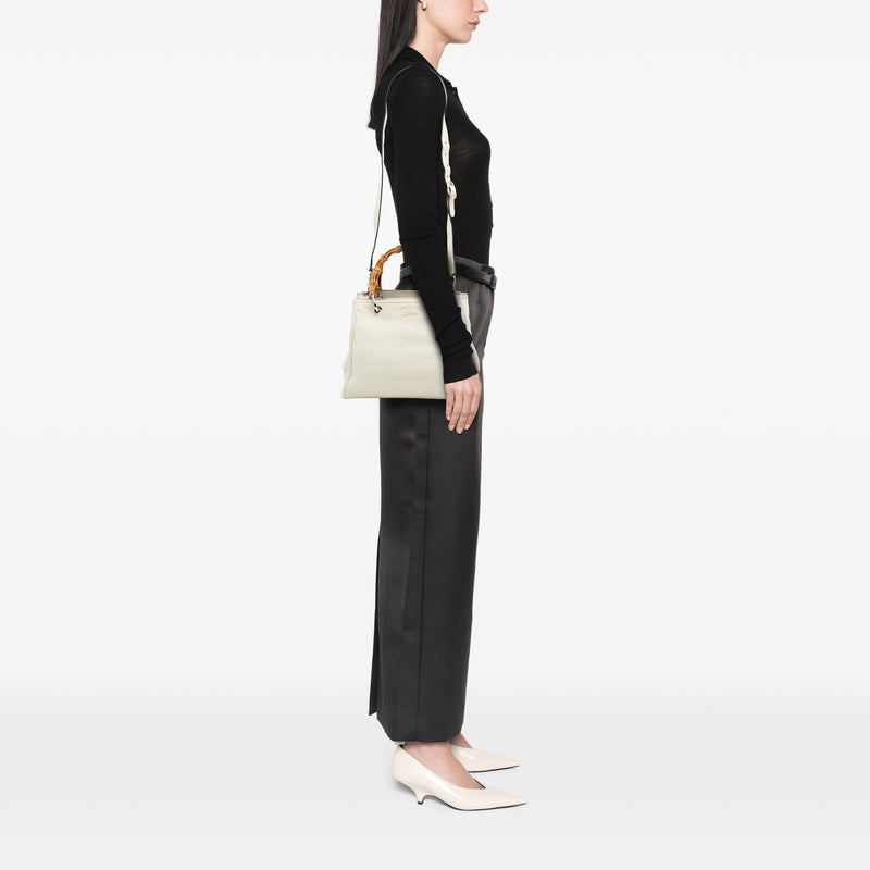 Small Calfskin Bamboo Shopper Satchel - Image 8