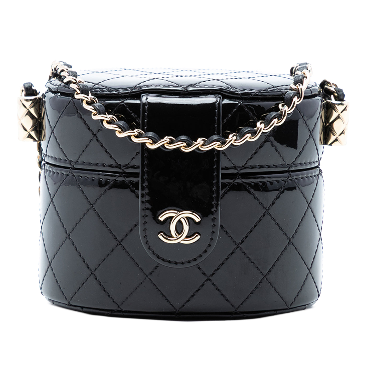 CC Quilted Patent Vanity Case with Chain - Image 1