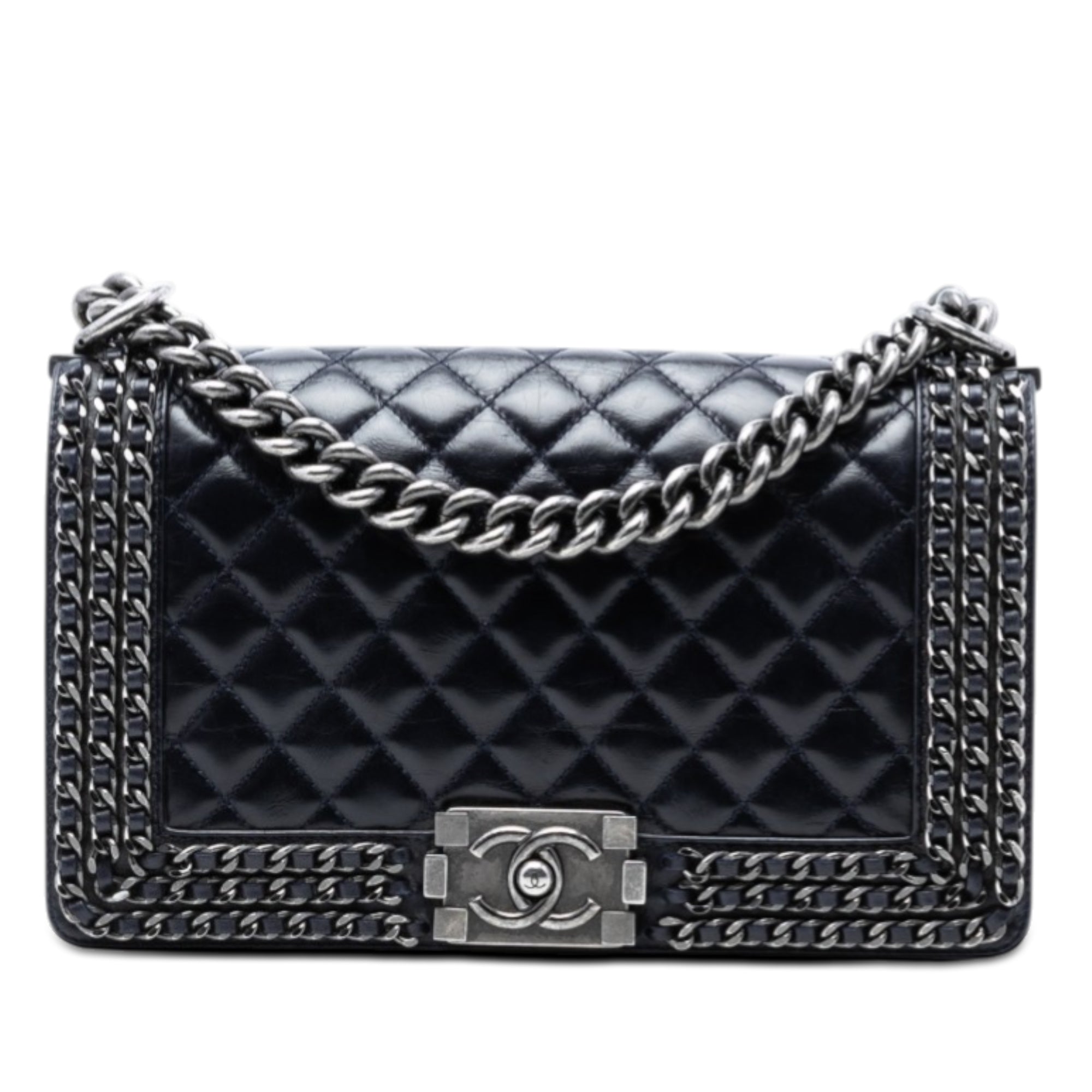 Old Medium Quilted Glazed Calfskin Chain Around Boy Flap - Image 1