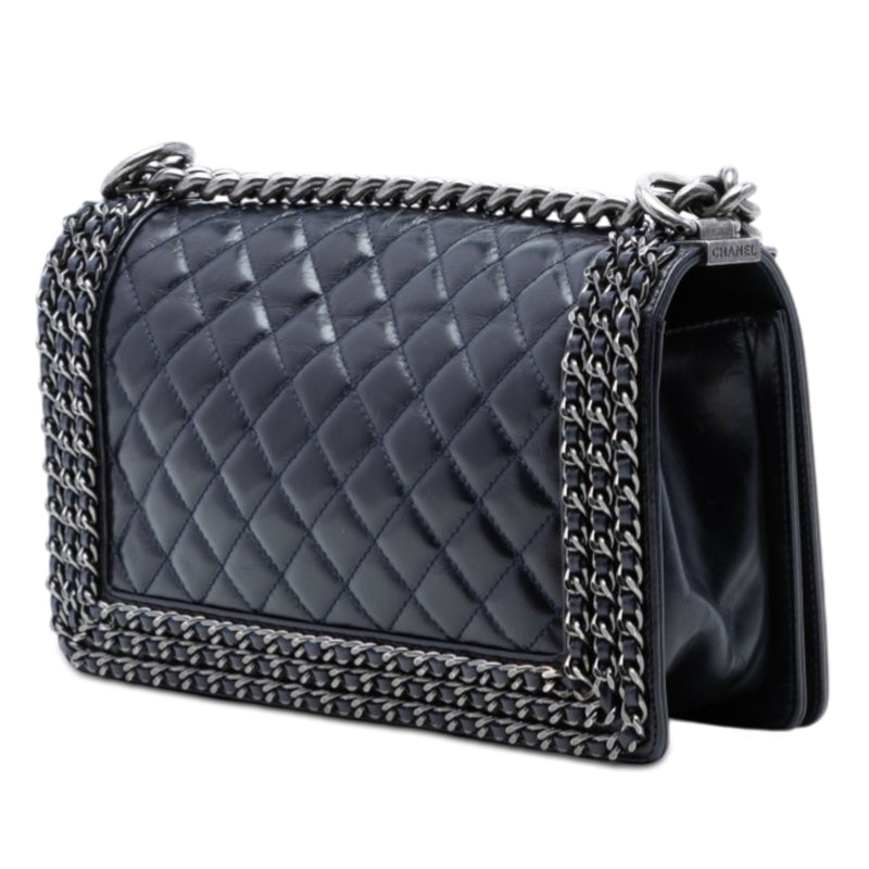Old Medium Quilted Glazed Calfskin Chain Around Boy Flap - Image 2