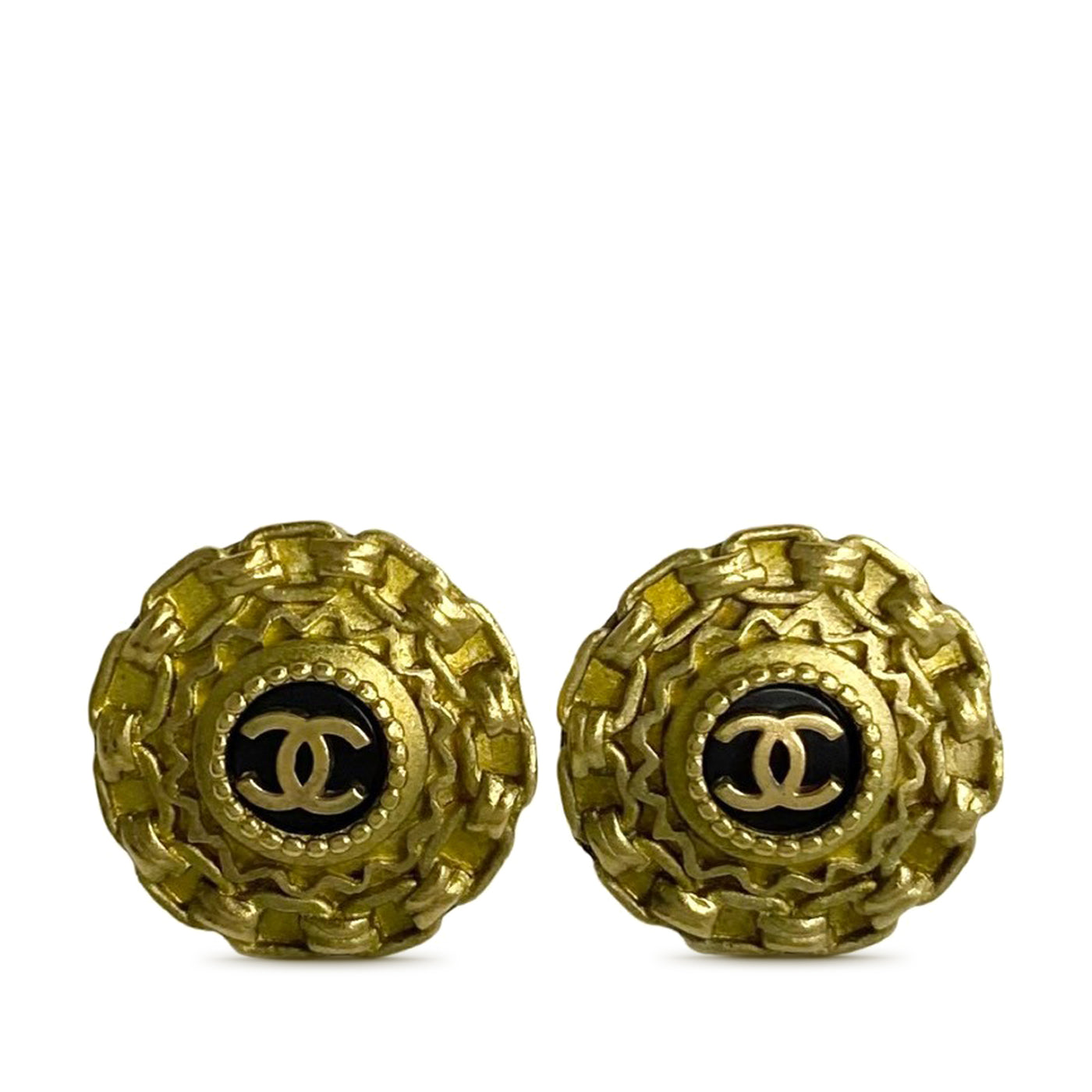CC Gold Plated Enamel Round Clip On Earrings - Image 1