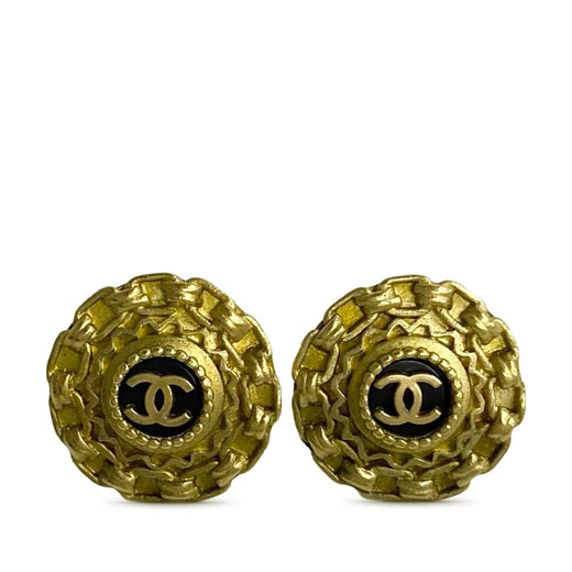 CC Gold Plated Enamel Round Clip On Earrings - Image 1