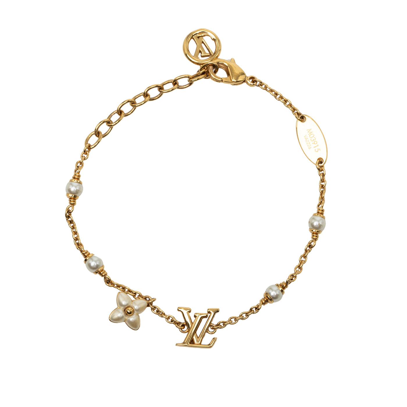 Gold Plated Faux Pearl LV Floragram Bracelet - Image 1